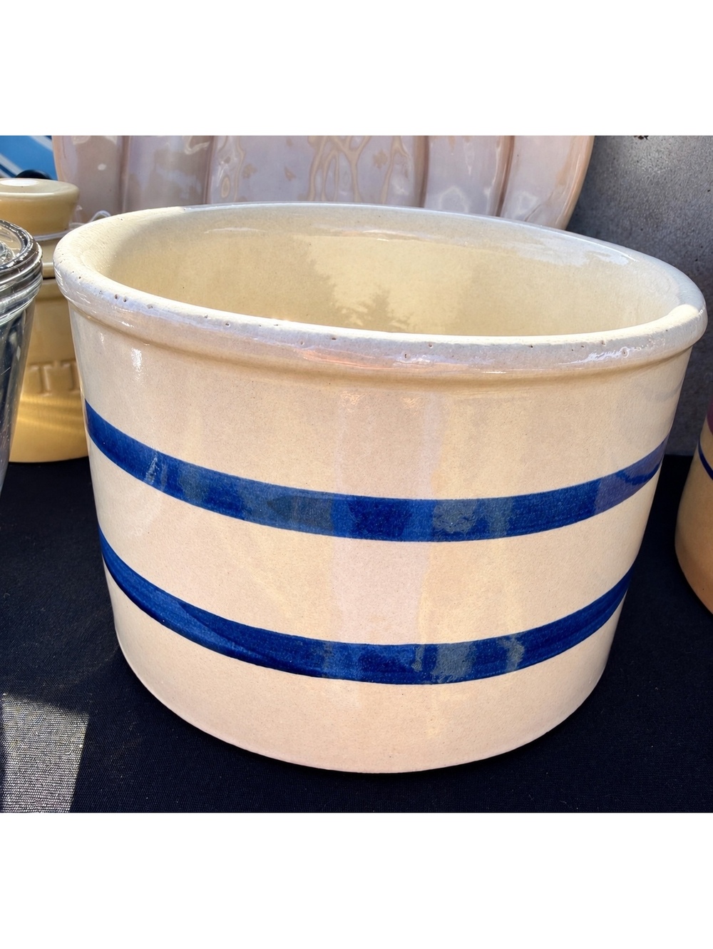 Vintage Robinson Ransbottom Blue Stripe Stoneware Crock Roseville Ohio